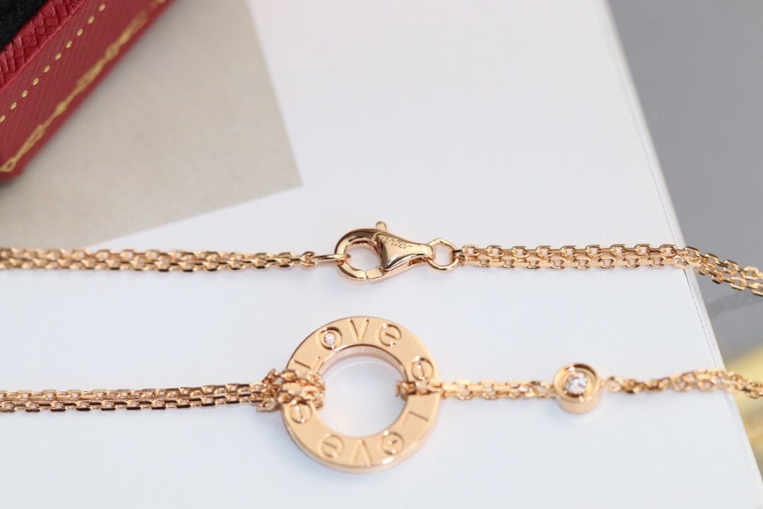 [vivabelle]LOVE HALSKETTE VERSTELLBAR ROSÉGOLD 2 DIAMANTEN 