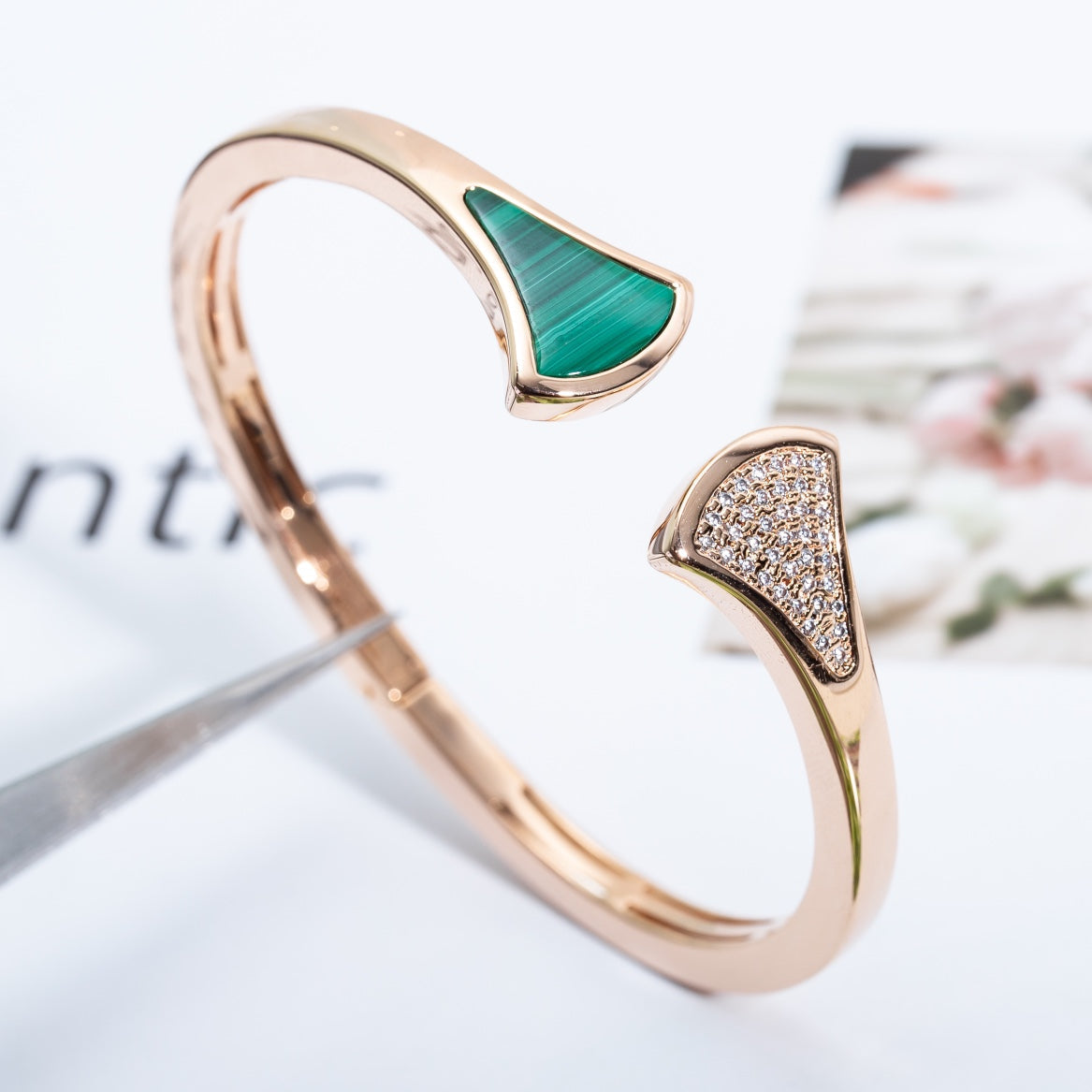 [vivabelle]DREAM BRACELET OPEN MALACHITE PINK GOLD