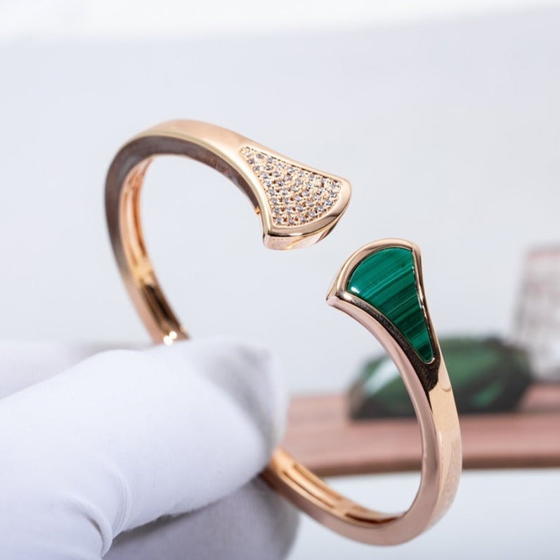 [vivabelle]DREAM BRACELET OPEN MALACHITE PINK GOLD
