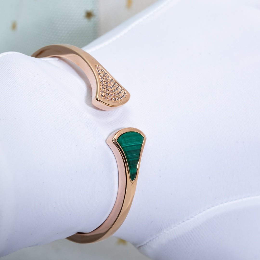 [vivabelle]DREAM BRACELET OPEN MALACHITE PINK GOLD