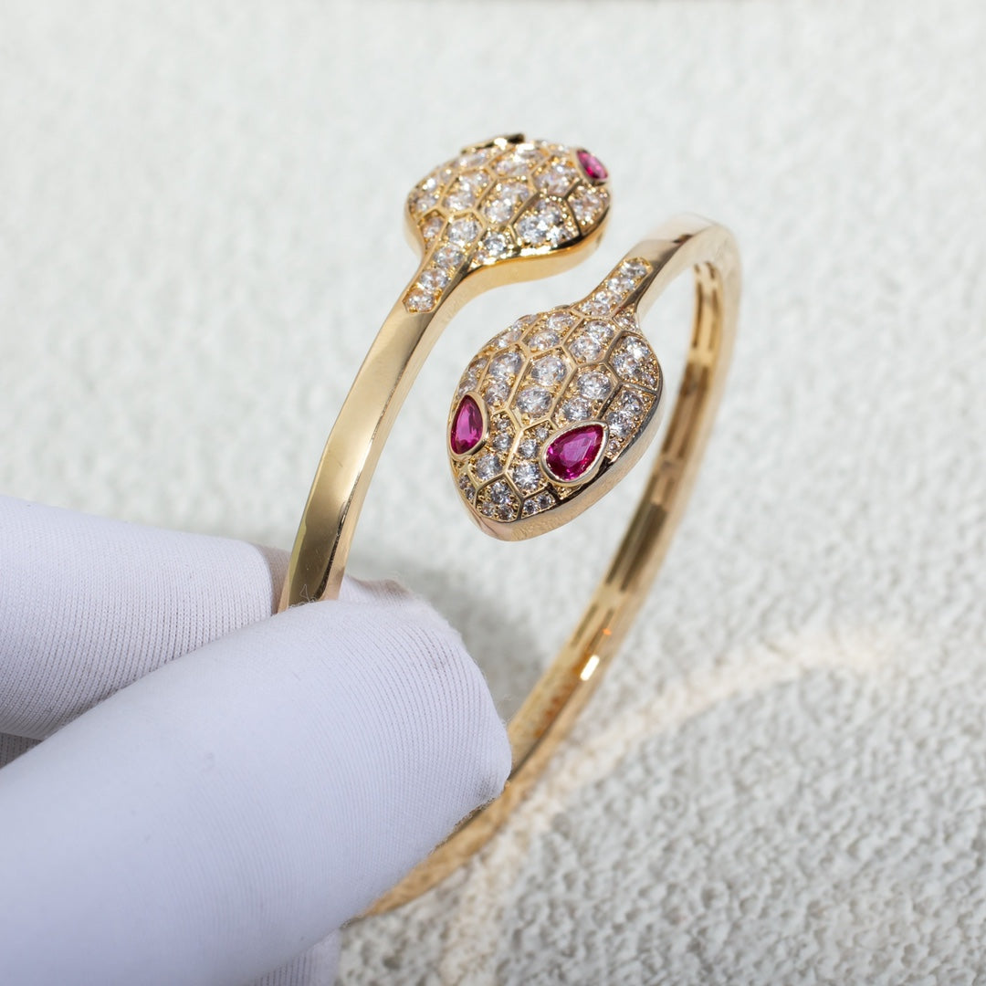 [vivabelle]SERPENTI BRACELET PINK GOLD DIAMOND DOUBLE SNAKE