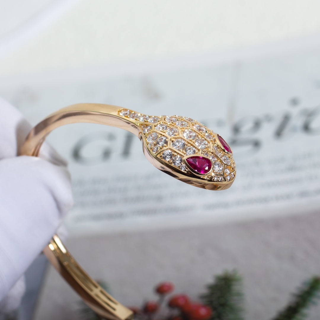 [vivabelle]SERPENTI BRACELET PINK GOLD DIAMOND DOUBLE SNAKE
