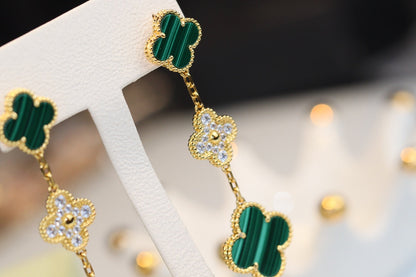 [vivabelle]CLOVER OHRRINGE GOLD MALACHIT DIAMANT 3 MOTIV