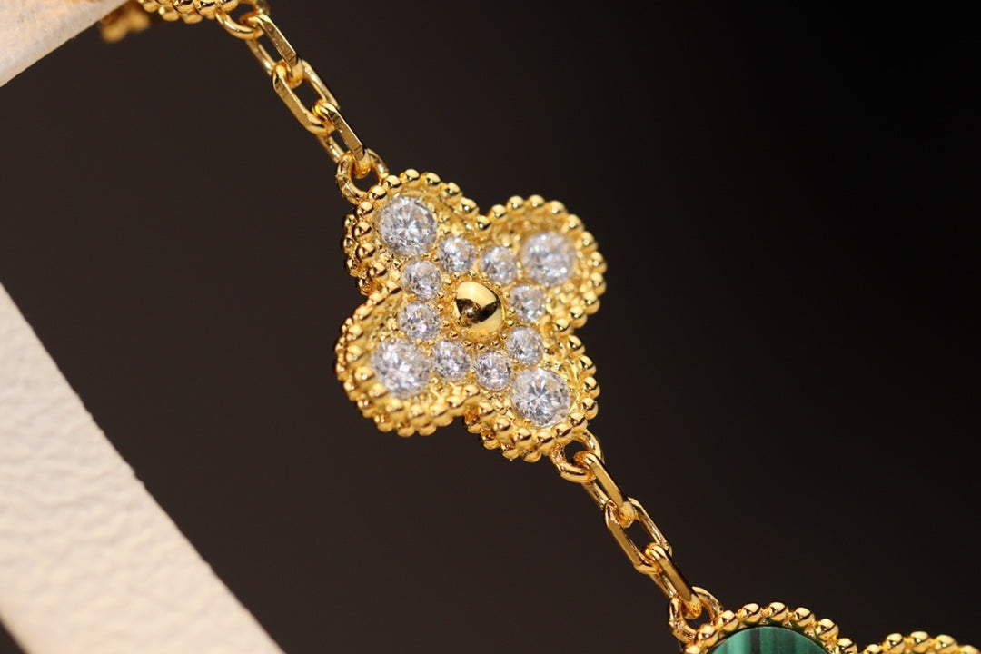 [vivabelle]CLOVER OHRRINGE GOLD MALACHIT DIAMANT 3 MOTIV