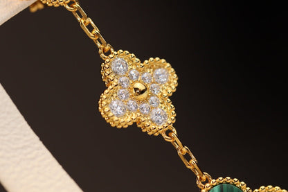 [vivabelle]CLOVER OHRRINGE GOLD MALACHIT DIAMANT 3 MOTIV