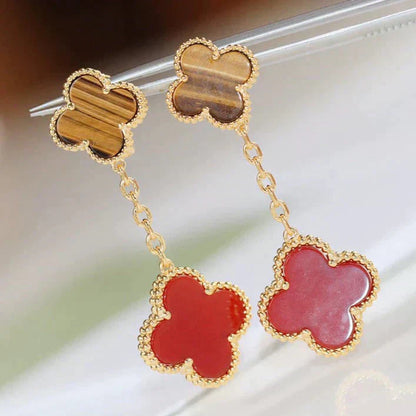 [vivabelle]CLOVER  2 MOTIF  TIGER EYE CARNELIAN EARRINGS