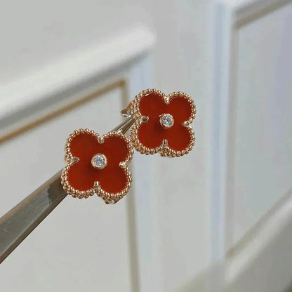 [vivabelle]CLOVER MEDIUM 1 MOTIFS CARNELIAN  DIAMOND earrings