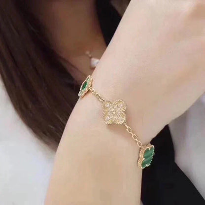 [vivabelle]CLOVER 5 MOTIV MALACHIT DIAMANT ARMBAND