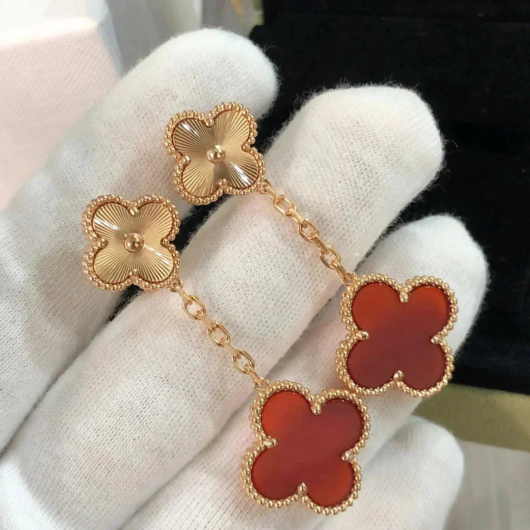 [vivabelle]CLOVER 2 MOTIF  LASER CARNELIAN EARRINGS