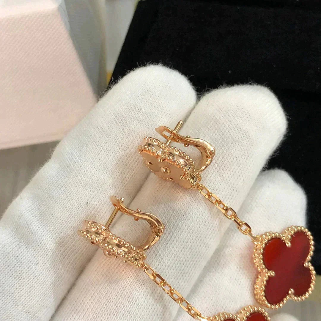 [vivabelle]CLOVER 2 MOTIF  LASER CARNELIAN EARRINGS
