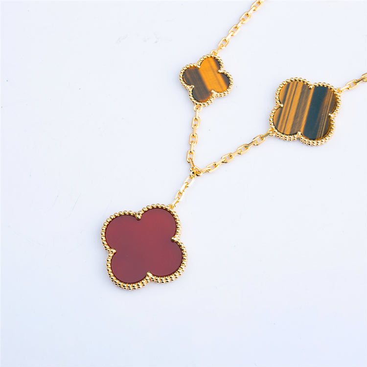[vivabelle]CLOVER BRACELET 5 MOTIFS CARNELIAN TIGER EYE