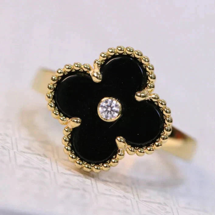 [vivabelle]CLOVER ONYX RING GOLD DIAMANT