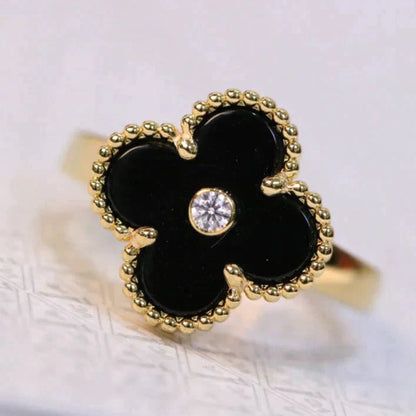 [vivabelle]CLOVER ONYX RING GOLD DIAMANT