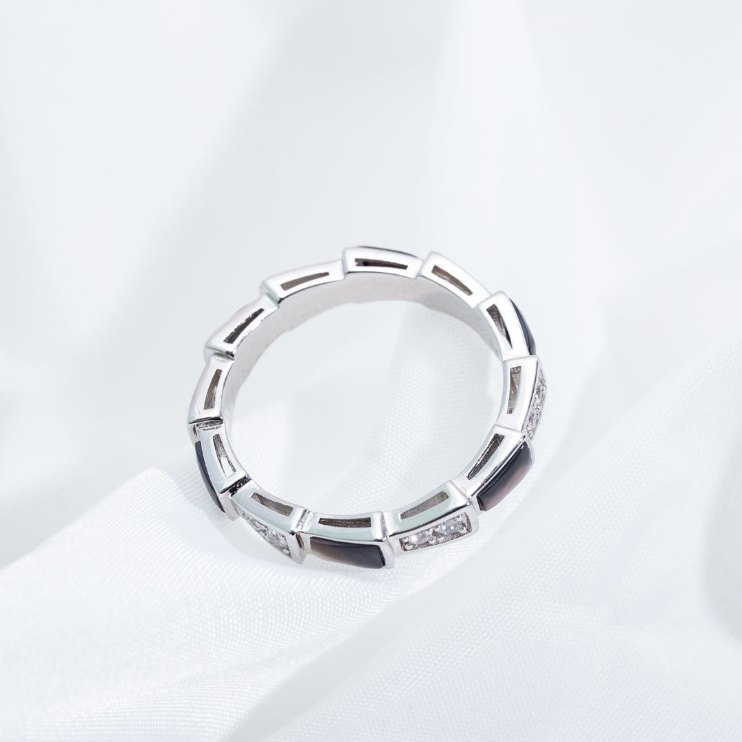 [vivabelle]SERPENTI RING SILBER DIAMANT SCHWARZ MOP 3MM