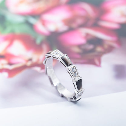 [vivabelle]SERPENTI RING SILBER DIAMANT SCHWARZ MOP 3MM