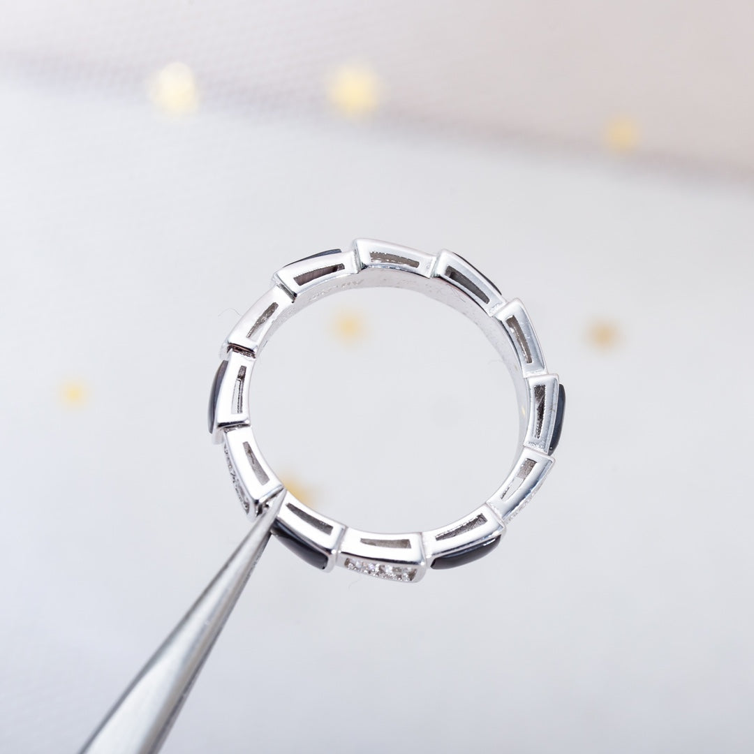 [vivabelle]SERPENTI RING SILBER DIAMANT SCHWARZ MOP 3MM