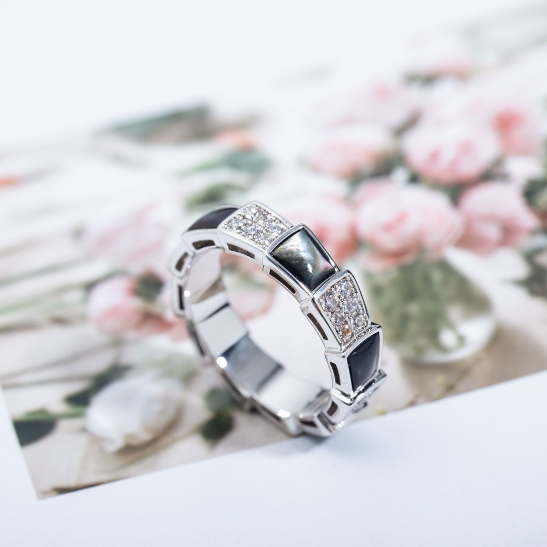 [vivabelle]SERPENTI RING SILBER DIAMANT SCHWARZ MOP 4MM