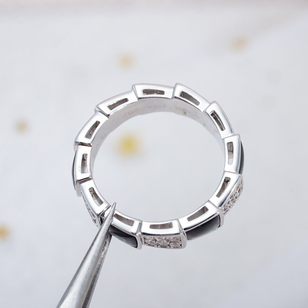 [vivabelle]SERPENTI RING SILBER DIAMANT SCHWARZ MOP 4MM