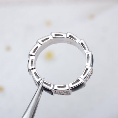 [vivabelle]SERPENTI RING SILBER DIAMANT SCHWARZ MOP 4MM