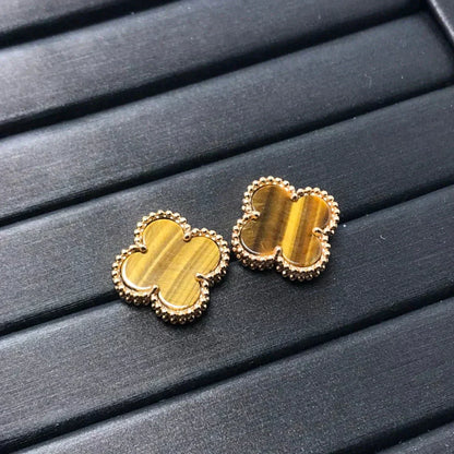 [vivabelle]CLOVER MEDIUM 1 MOTIFS TIGER EYE EARRINGS