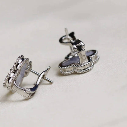 [vivabelle]CLOVER MEDIUM 1 MOTIFS  WHITE MOP EARRINGS SILVER