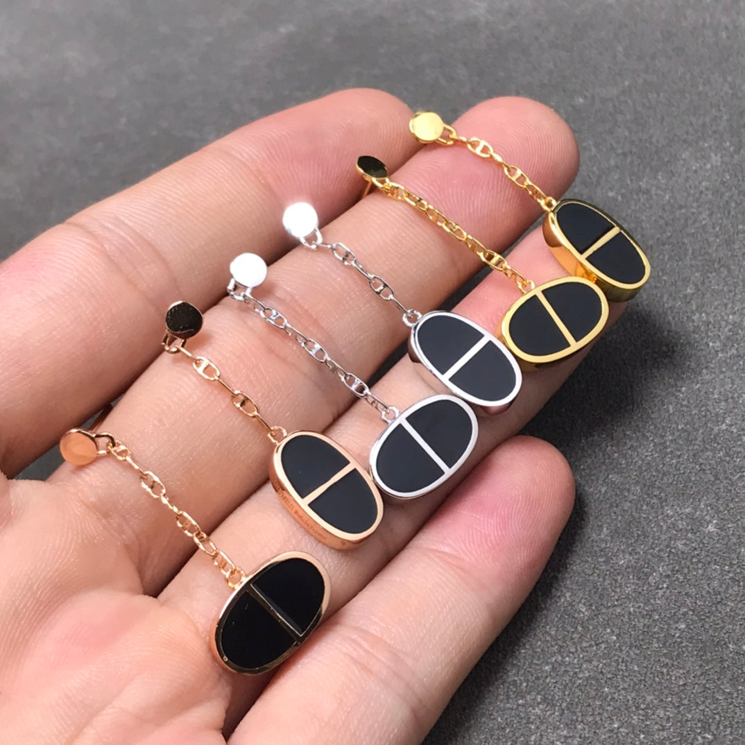 [vivabelle]CHAINE VERSO SCHWARZE KERAMIK SILBER OHRRINGE