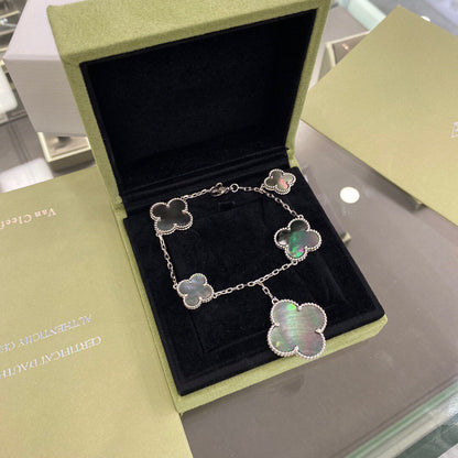 [vivabelle]CLOVER 5 MOTIFS SIVLER DARK MOP BRACELET