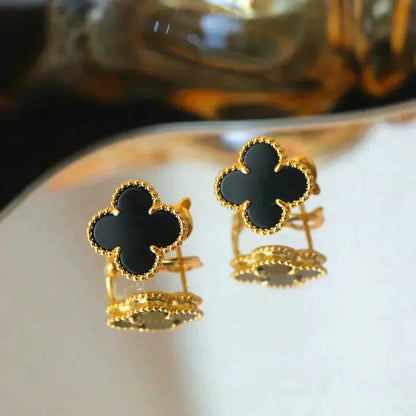 [vivabelle]CLOVER MEDIUM 1 MOTIFS  ONYX STUD EARRINGS