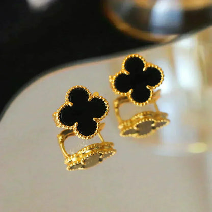 [vivabelle]CLOVER MEDIUM 1 MOTIFS  ONYX STUD EARRINGS