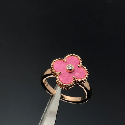 [vivabelle]CLOVER RHODONITE ROSE GOLD RING