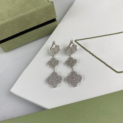 [vivabelle]Ohrhänger aus Silber mit Kleeblatt-Motiv und Diamanten