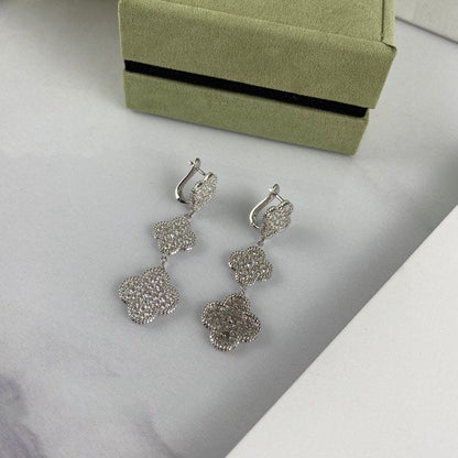 [vivabelle]Ohrhänger aus Silber mit Kleeblatt-Motiv und Diamanten