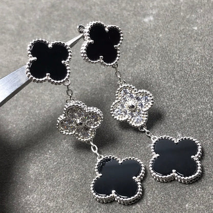 [vivabelle]KLEEBLATT 3 MOTIV DIAMANT ONYX SILBER OHRRINGE