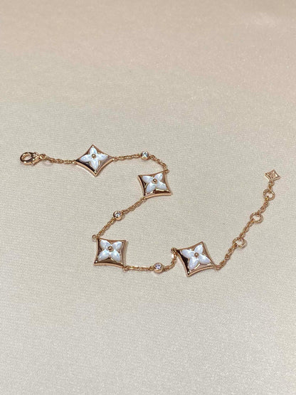 [vivabelle]STAR 4 MOTIF MOP DIAMOND PINK GOLD BRACELET