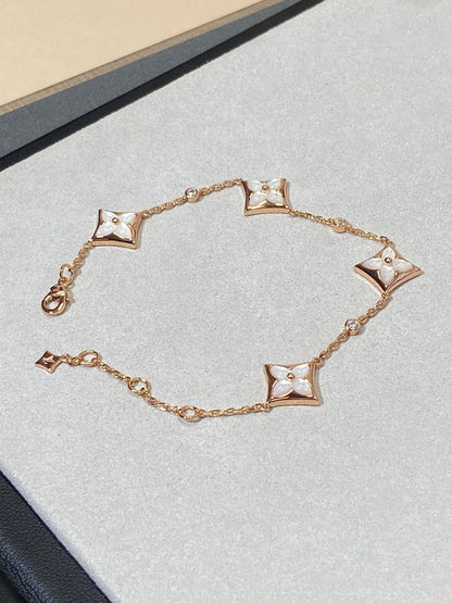 [vivabelle]STAR 4 MOTIF MOP DIAMOND PINK GOLD BRACELET