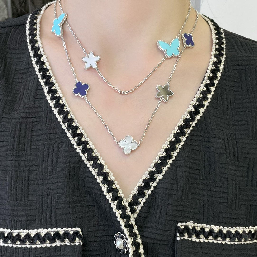 [vivabelle]LUCKY CLOVER SILVER 11 MOTIF NECKLACE