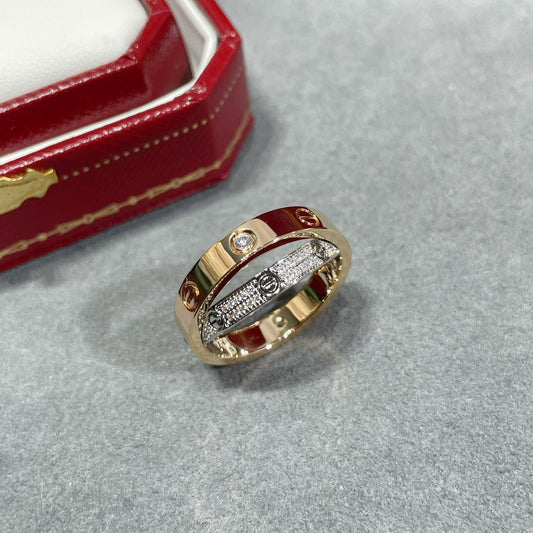 [vivabelle]LOVE PINK GOLD SILVER DIAMOND DOUBLE RING