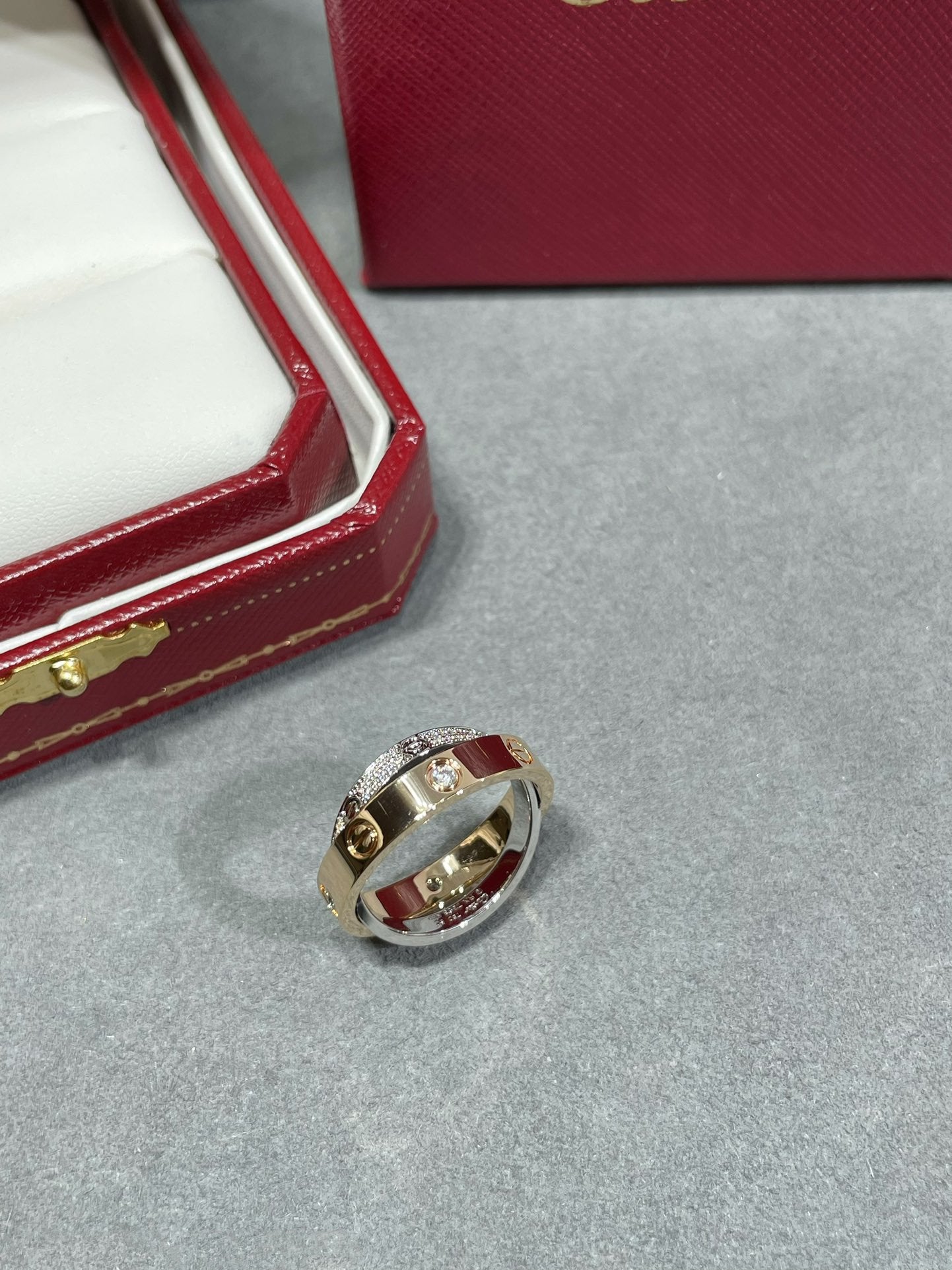 [vivabelle]LOVE PINK GOLD SILVER DIAMOND DOUBLE RING