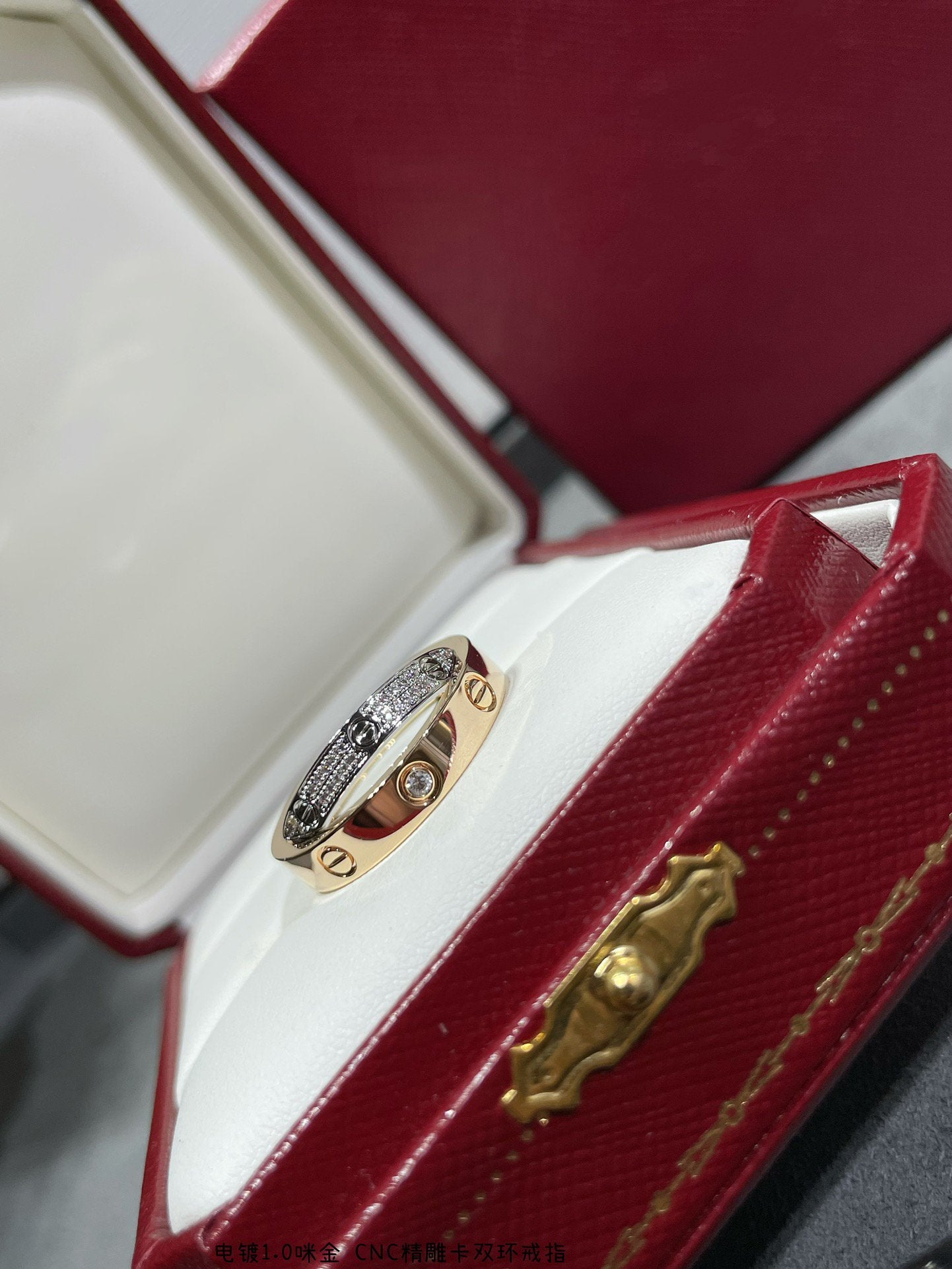 [vivabelle]LOVE PINK GOLD SILVER DIAMOND DOUBLE RING