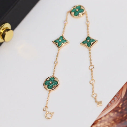 [vivabelle]STAR AND SUN 4 MOTIF PINK GOLD MALACHITE BRACELET