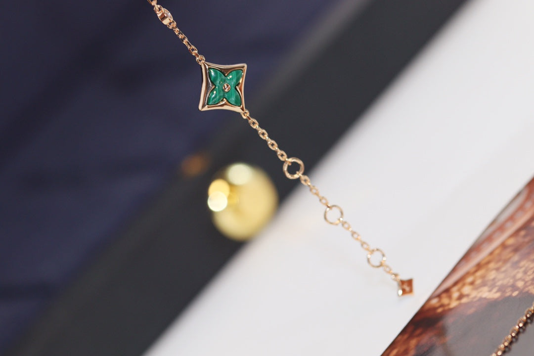[vivabelle]STAR AND SUN 4 MOTIF PINK GOLD MALACHITE BRACELET