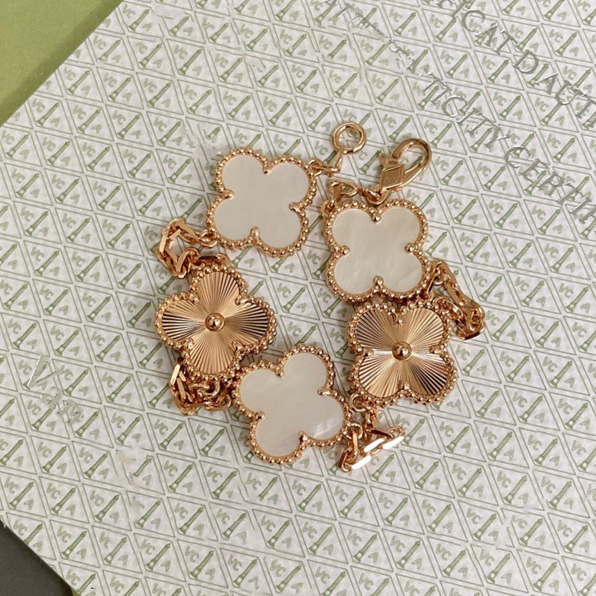 [vivabelle]KLEE-ARMBAND 5 MOTIV WEISS MOP ROSA GOLD