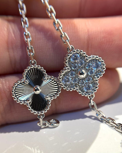 [vivabelle]Silberarmband mit Kleeblatt-Motiv und Diamanten