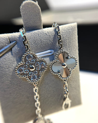 [vivabelle]Silberarmband mit Kleeblatt-Motiv und Diamanten