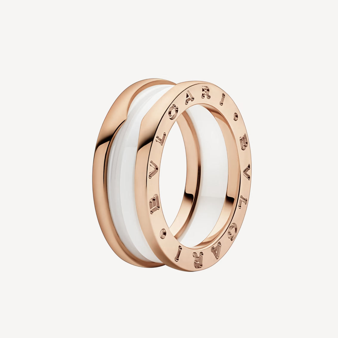 [vivabelle]ZERO 1 RING AUS ZWEI BÄNDERN UND WEISSER KERAMIK-SPIRALE IN ROSA GOLD