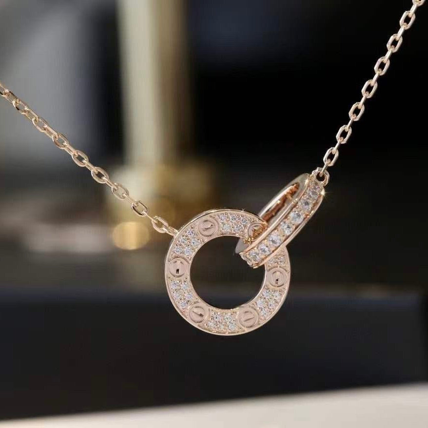 [vivabelle]LOVE 7,6MM HALSKETTE ROSÉGOLD UND SILBER VOLL DIAMANT