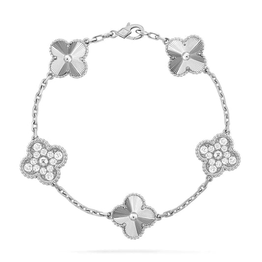 [vivabelle]Silberarmband mit Kleeblatt-Motiv und Diamanten
