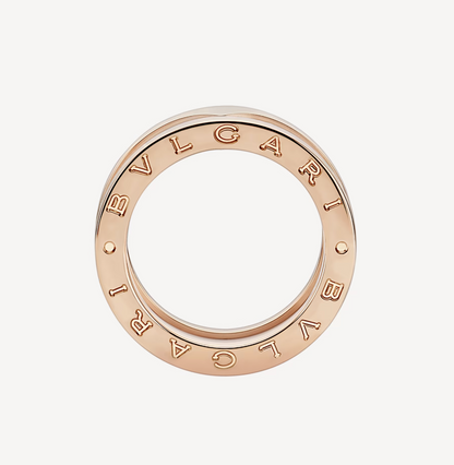 [vivabelle]ZERO 1 RING AUS ZWEI BÄNDERN UND WEISSER KERAMIK-SPIRALE IN ROSA GOLD