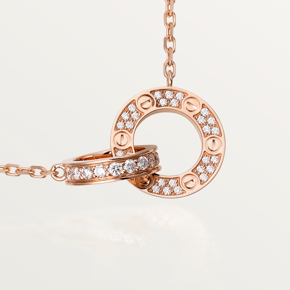[vivabelle]LOVE 7,6MM HALSKETTE ROSÉGOLD UND SILBER VOLL DIAMANT