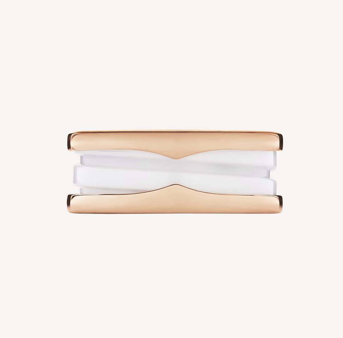 [vivabelle]ZERO 1 RING AUS ZWEI BÄNDERN UND WEISSER KERAMIK-SPIRALE IN ROSA GOLD